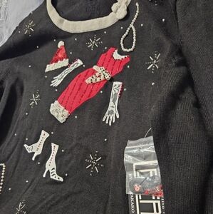 New Berek christmas sweater holiday  dress beaded snowflakes black Med